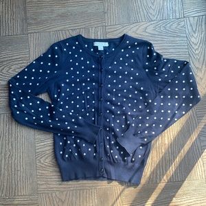 NWOT Navy white polka knit cardigan